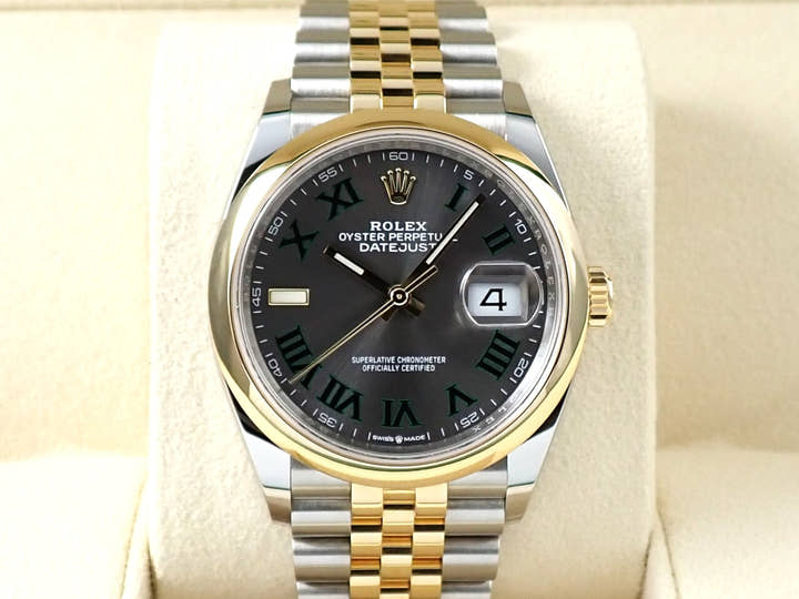 ロレックス デイトジャスト36 Ref.126203 ステンレススチール/イエローゴールド スレートローマン文字盤 ジュビリーブレスレット 中古 Y8TS2TLF