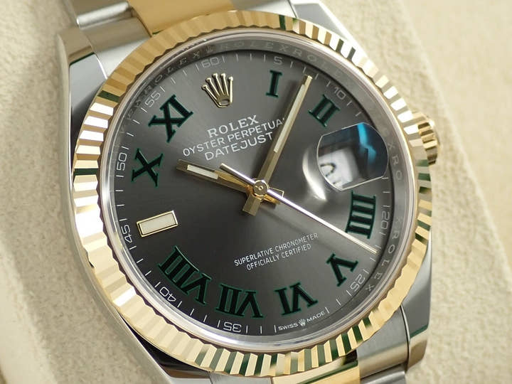 ロレックス デイトジャスト36 Ref.126233 ステンレススチール/イエローゴールド スレートローマン文字盤 オイスターブレスレット