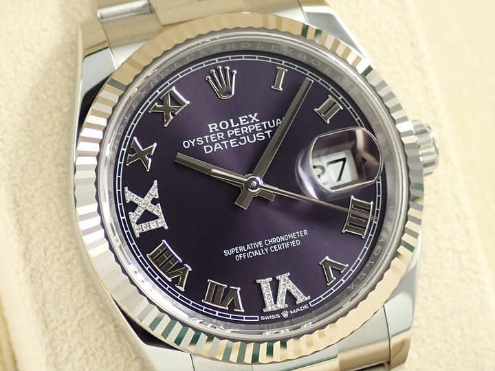 Rolex Datejust 36 Ref. 126234 Stainless Steel/White Gold Aubergine Dial Oyster Bracelet
