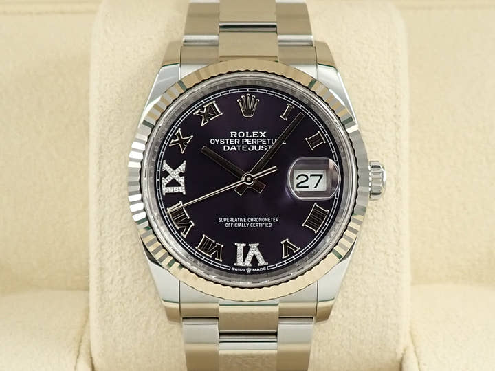 Rolex Datejust 36 Ref. 126234 Stainless Steel/White Gold Aubergine Dial Oyster Bracelet