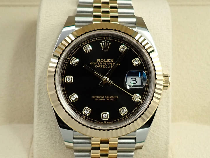 ROLEX Datejust 41 Ref. 126333G Stainless Steel/Yellow Gold Bright Black 8P Diamond Dial Jubilee Bracelet Unused S5KV8W91