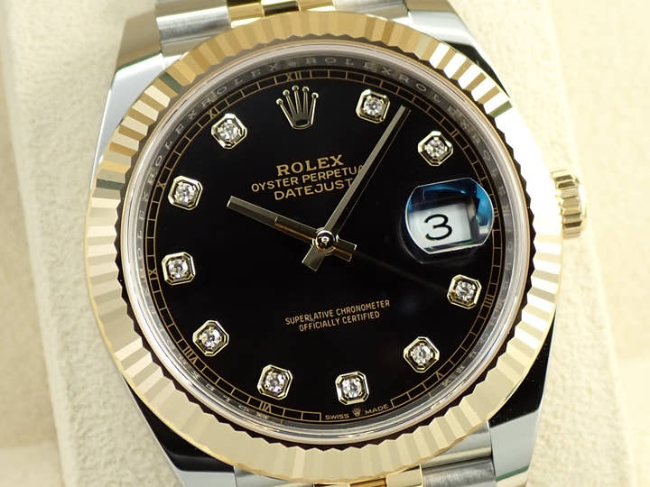 ROLEX Datejust 41 Ref. 126333G Stainless Steel/Yellow Gold Bright Black 8P Diamond Dial Jubilee Bracelet Unused S5KV8W91