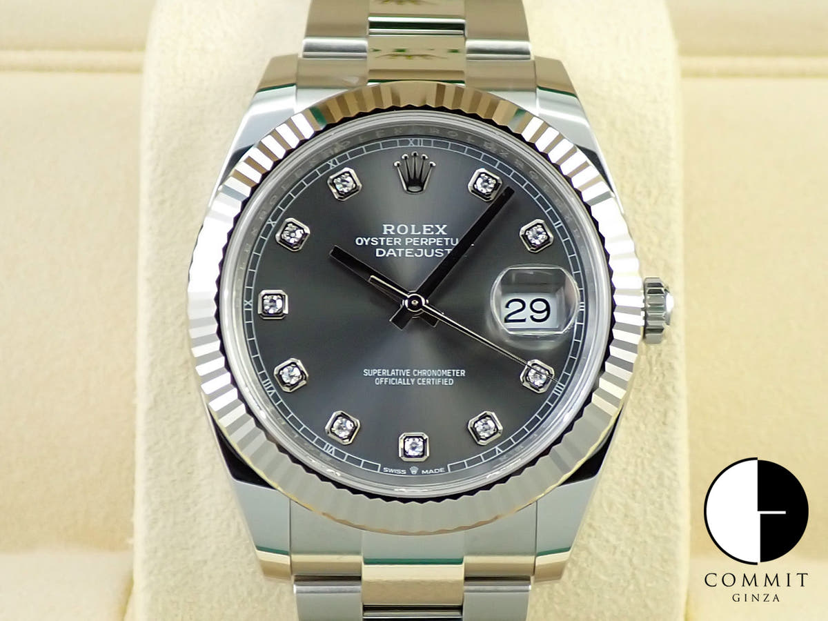 ロレックス デイトジャスト41 Ref.126334G ステンレススチール/ホワイトゴールド スレートx10Pダイヤ文字盤 オイスターブレスレット
