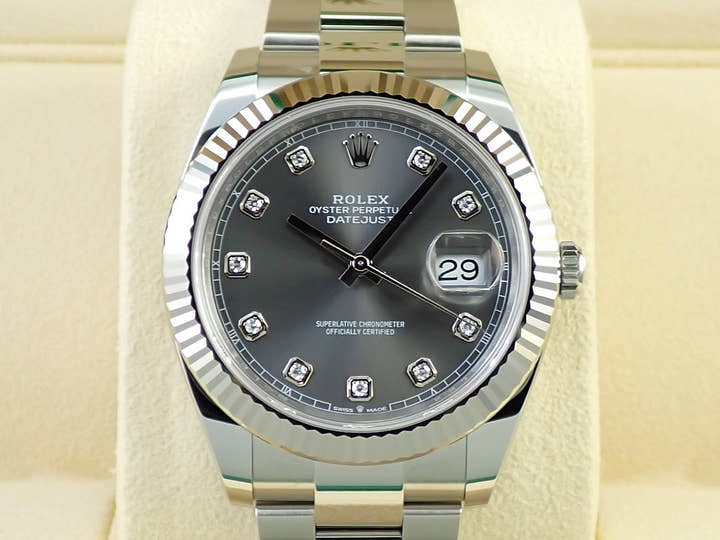ロレックス デイトジャスト41 Ref.126334G ステンレススチール/ホワイトゴールド スレートx10Pダイヤ文字盤 オイスターブレスレット