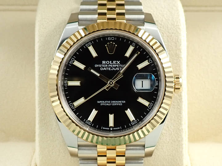 ロレックス デイトジャスト41 Ref.126333 ステンレススチール/イエローゴールド ブラック文字盤 ジュビリーブレスレット 中古 ZXLH9Z6H