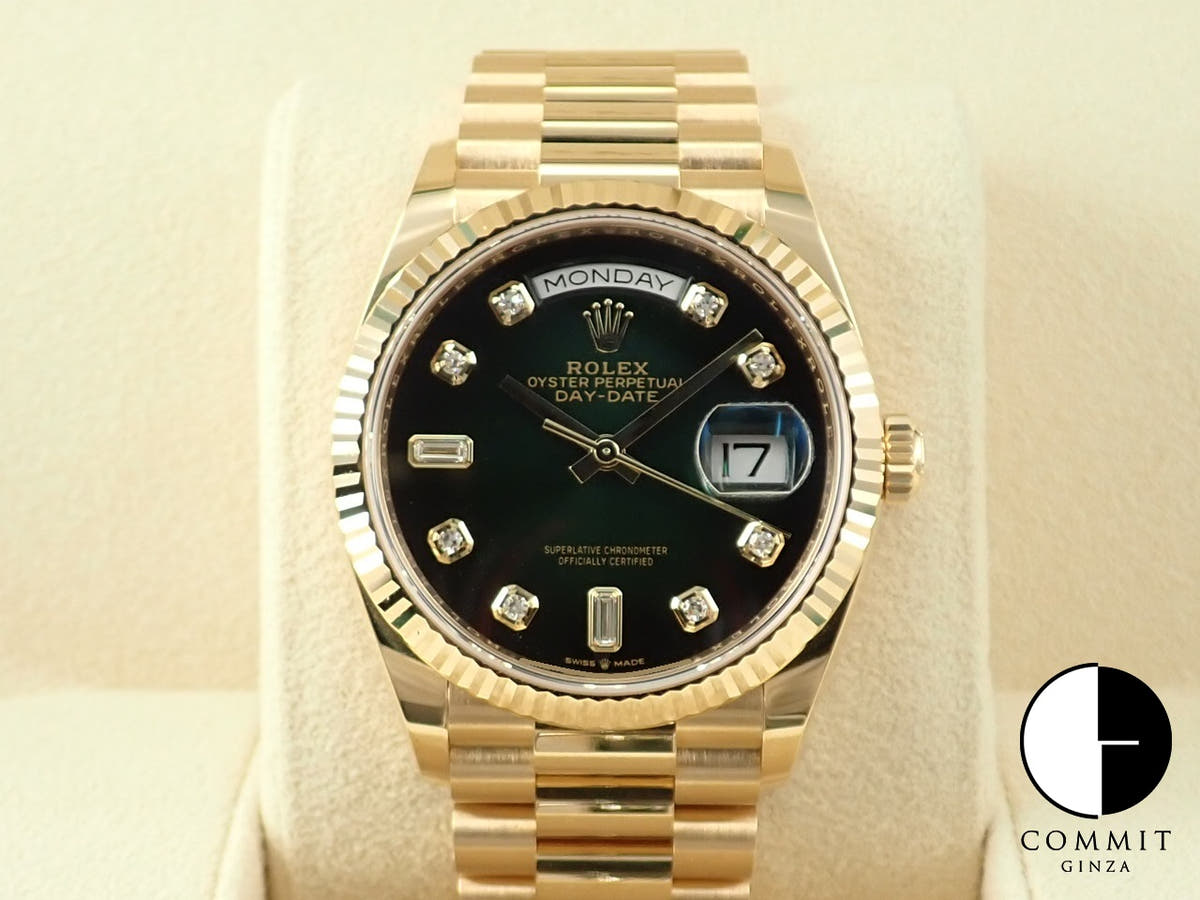 ロレックス デイデイト36 Ref.128238A イエローゴールド グリーンオンブレ文字盤