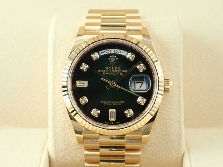 ロレックス デイデイト36 Ref.128238A イエローゴールド グリーンオンブレ文字盤
