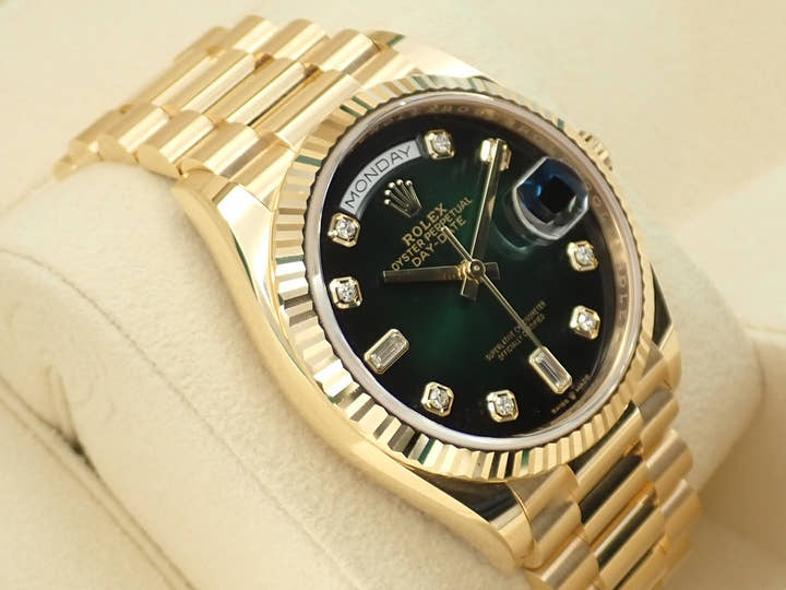 ロレックス デイデイト36 Ref.128238A イエローゴールド グリーンオンブレ文字盤