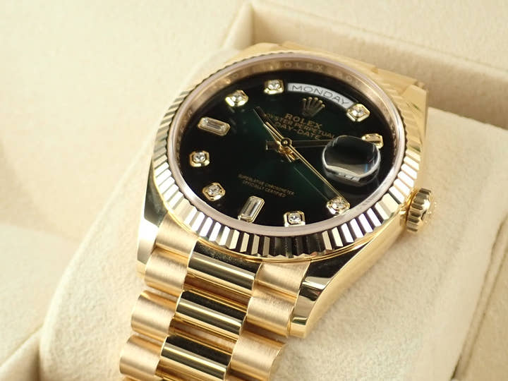 ロレックス デイデイト36 Ref.128238A イエローゴールド グリーンオンブレ文字盤