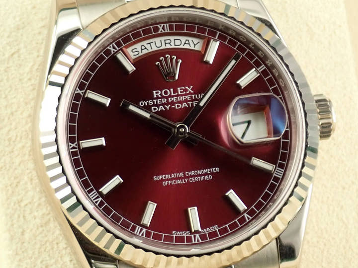 ロレックス デイデイト36 Ref.118239 ホワイトゴールド チェリー文字盤