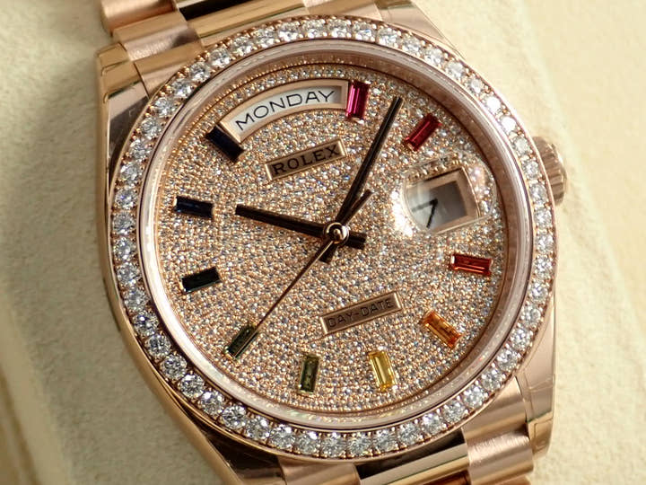 ロレックス デイデイト36 Ref.128345RBR エバーローズゴールド パヴェダイヤモンド文字盤