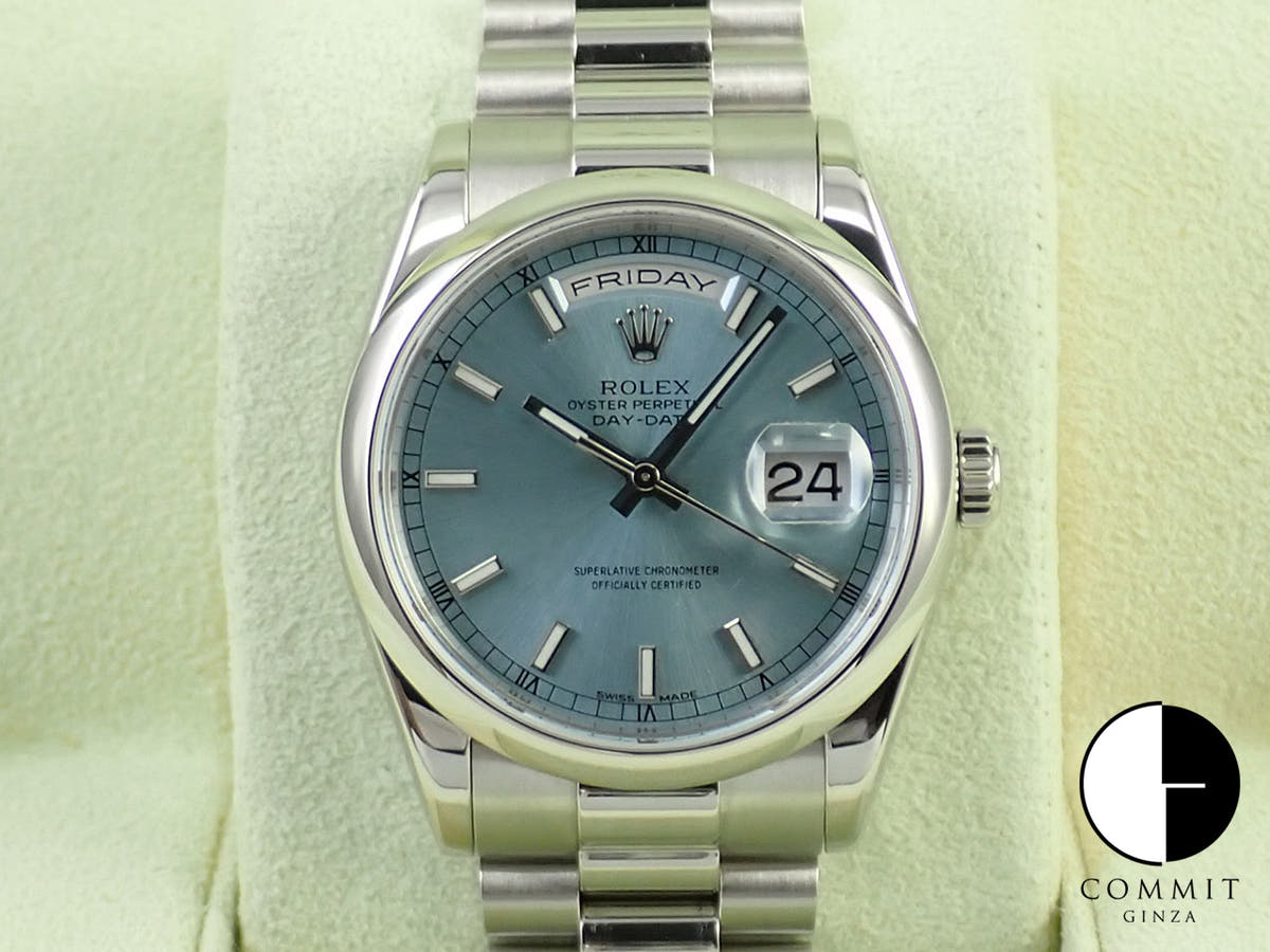 ロレックス デイデイト36 Ref.118206 プラチナ アイスブルー文字盤