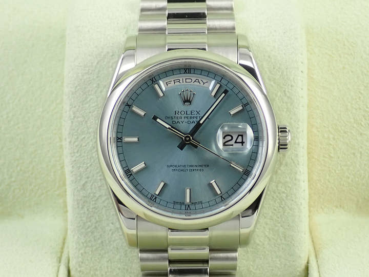 ロレックス デイデイト36 Ref.118206 プラチナ アイスブルー文字盤