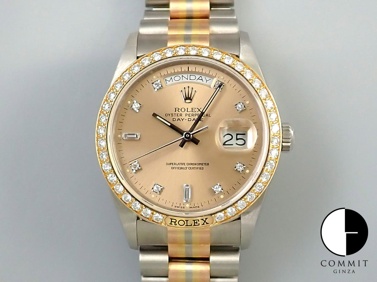 ロレックス デイデイト36 Ref.18129BIC ホワイトゴールド/ローズゴールド/イエローゴールド シャンパンゴールド×10Pダイヤ文字盤