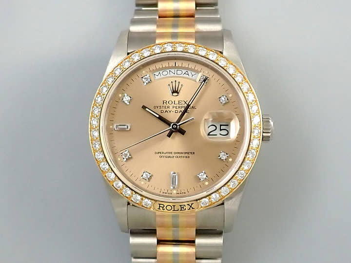 ロレックス デイデイト36 Ref.18129BIC ホワイトゴールド/ローズゴールド/イエローゴールド シャンパンゴールド×10Pダイヤ文字盤