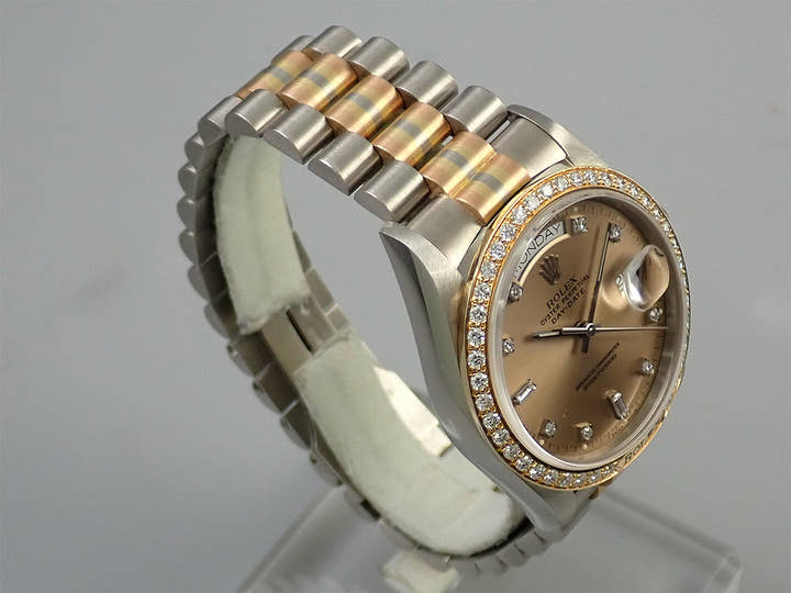 ロレックス デイデイト36 Ref.18129BIC ホワイトゴールド/ローズゴールド/イエローゴールド シャンパンゴールド×10Pダイヤ文字盤