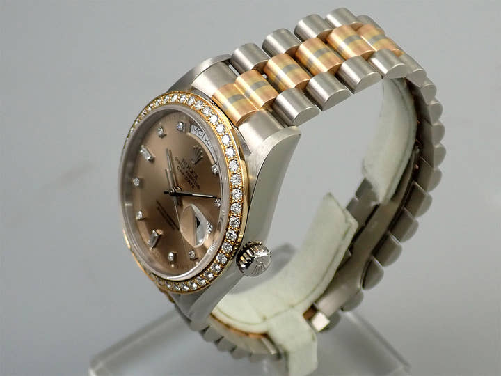 ロレックス デイデイト36 Ref.18129BIC ホワイトゴールド/ローズゴールド/イエローゴールド シャンパンゴールド×10Pダイヤ文字盤