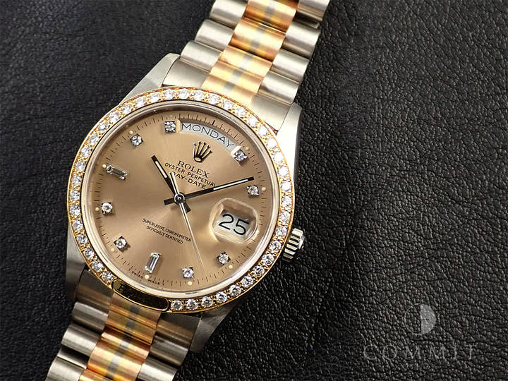 ロレックス デイデイト36 Ref.18129BIC ホワイトゴールド/ローズゴールド/イエローゴールド シャンパンゴールド×10Pダイヤ文字盤