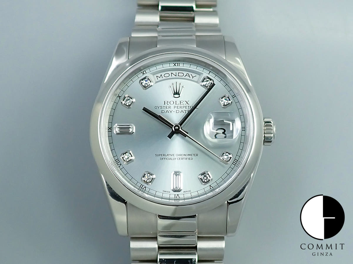 ロレックス デイデイト36 Ref.118206A プラチナ アイスブルー文字盤