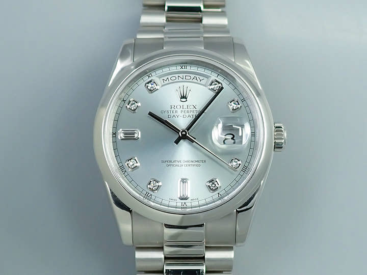 ロレックス デイデイト36 Ref.118206A プラチナ アイスブルー文字盤