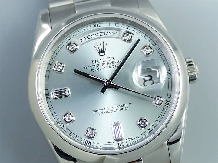ロレックス デイデイト36 Ref.118206A プラチナ アイスブルー文字盤