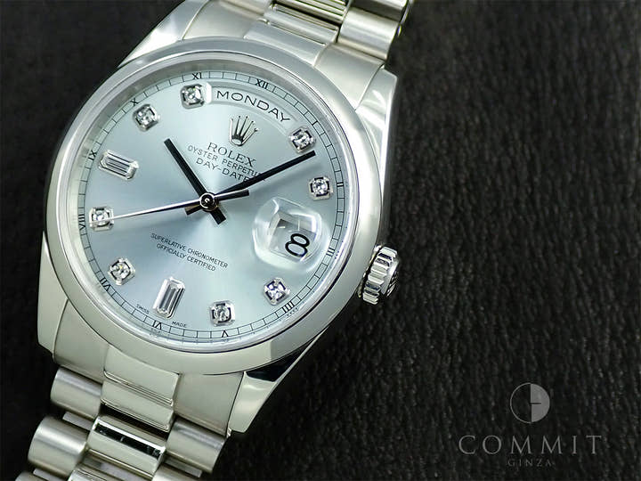 ロレックス デイデイト36 Ref.118206A プラチナ アイスブルー文字盤