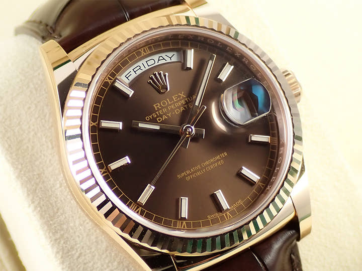 ロレックス デイデイト36 Ref.118135 エバーローズゴールド チョコレート文字盤