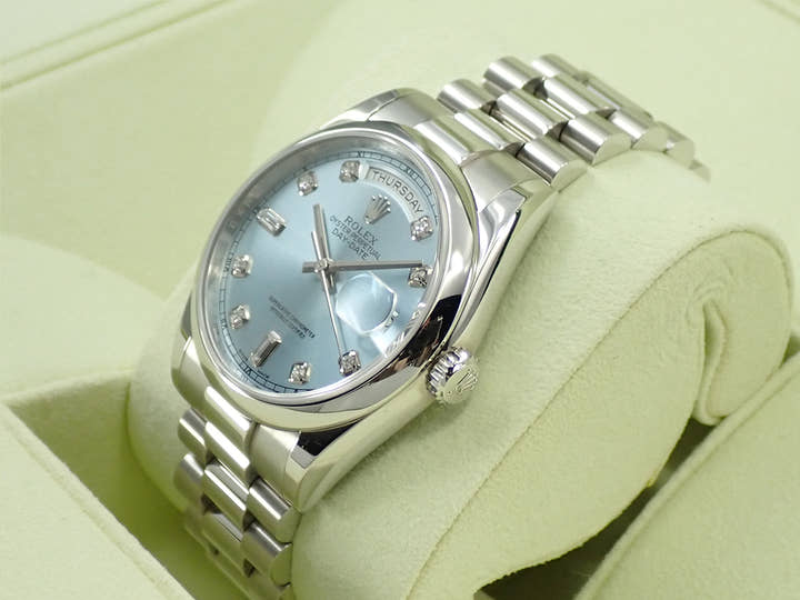 ロレックス デイデイト36 Ref.118206A プラチナ アイスブルー文字盤