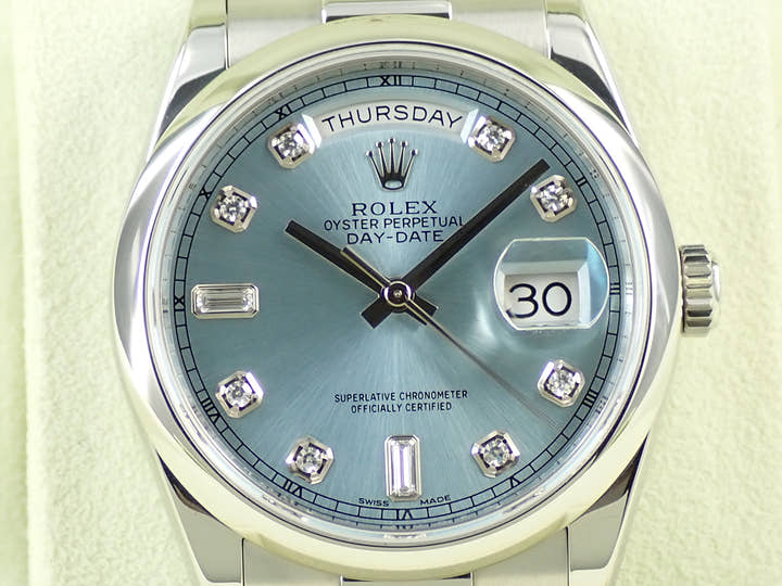 ロレックス デイデイト36 Ref.118206A プラチナ アイスブルー文字盤