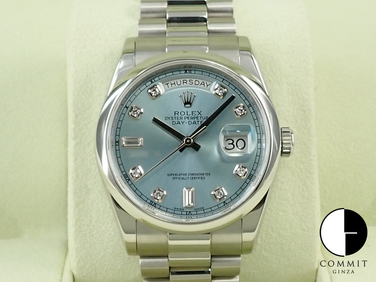 ロレックス デイデイト36 Ref.118206A プラチナ アイスブルー文字盤