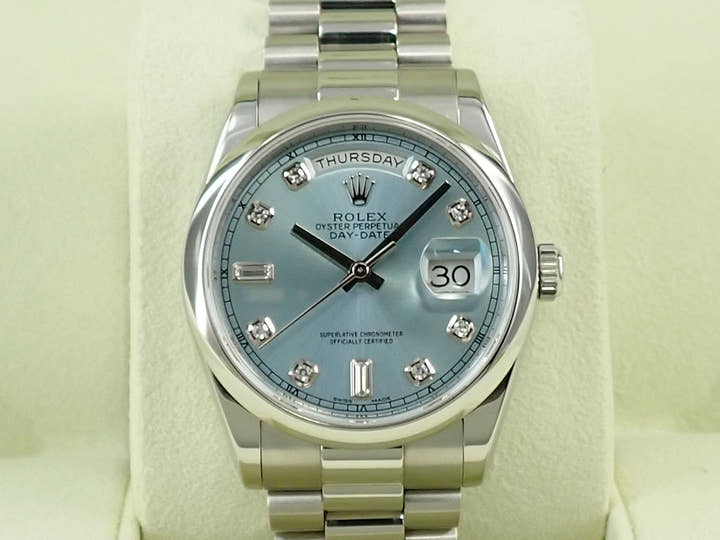 ロレックス デイデイト36 Ref.118206A プラチナ アイスブルー文字盤