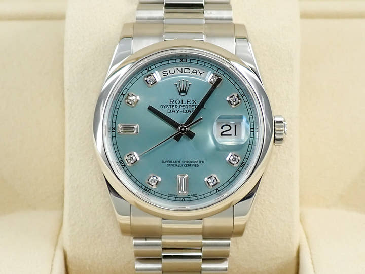 ロレックス デイデイト36 Ref.118206A プラチナ アイスブルー文字盤