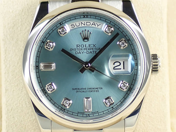 ロレックス デイデイト36 Ref.118206A プラチナ アイスブルー文字盤