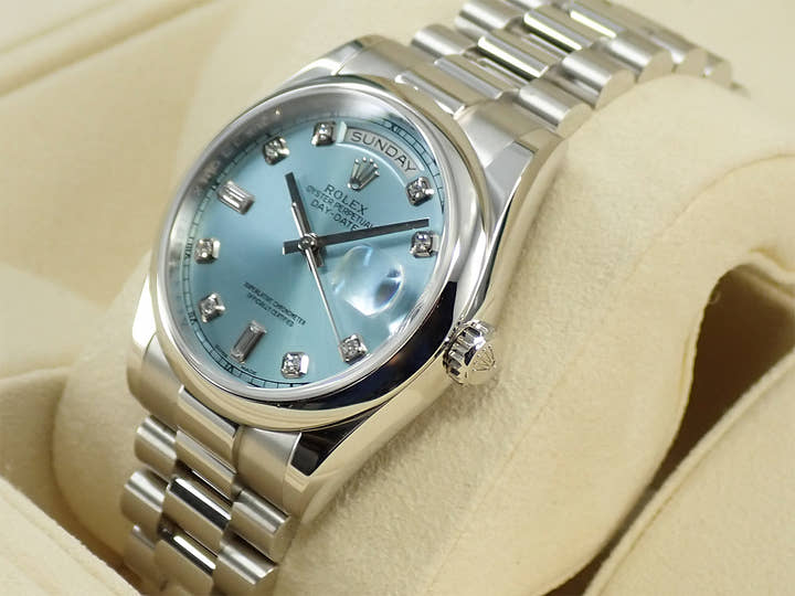 ロレックス デイデイト36 Ref.118206A プラチナ アイスブルー文字盤