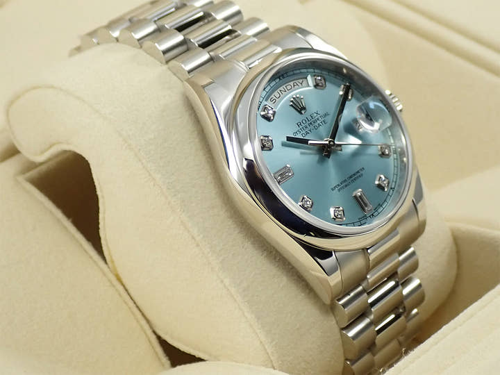ロレックス デイデイト36 Ref.118206A プラチナ アイスブルー文字盤