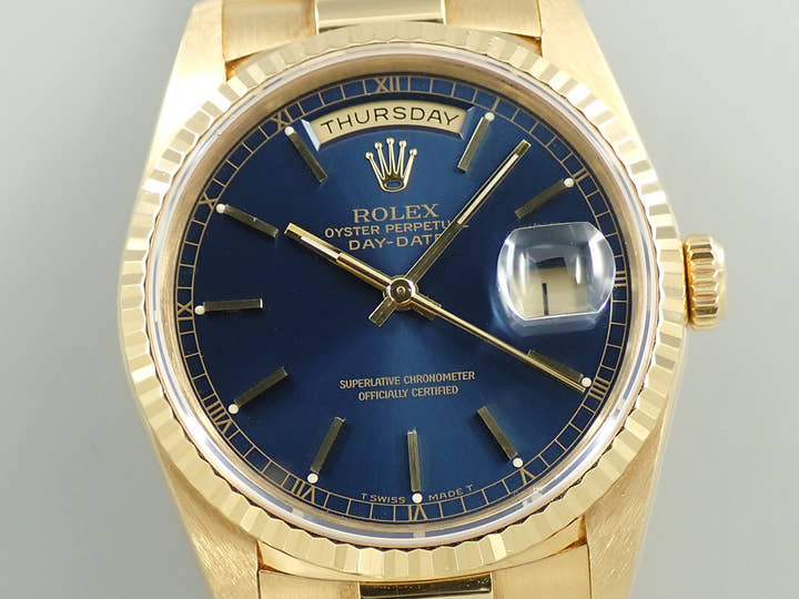 ロレックス デイデイト36 Ref.18238 イエローゴールド ブルー文字盤