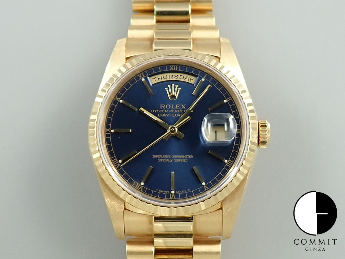 ロレックス デイデイト36 Ref.18238 イエローゴールド ブルー文字盤