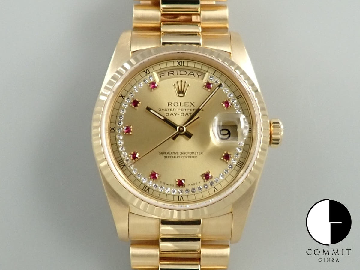 ロレックス デイデイト36 Ref.18238LR イエローゴールド シャンパンxミリヤードx10Pルビー文字盤