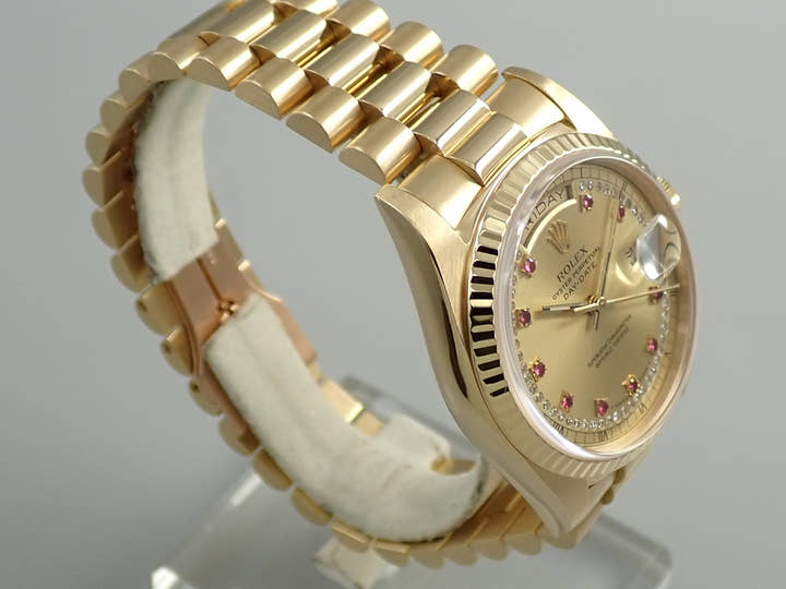 ロレックス デイデイト36 Ref.18238LR イエローゴールド シャンパンxミリヤードx10Pルビー文字盤