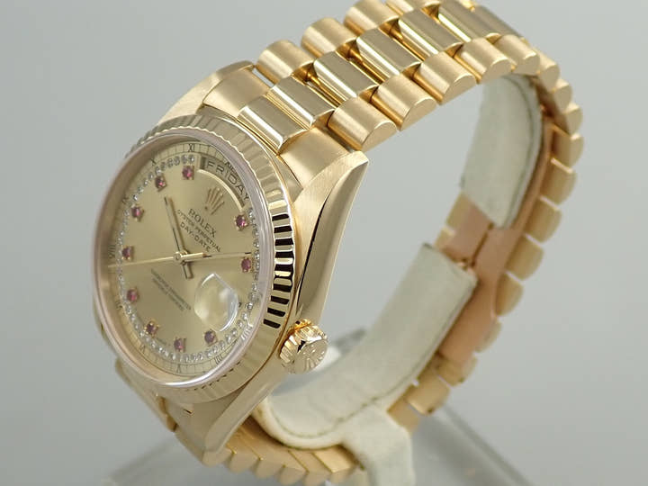 ロレックス デイデイト36 Ref.18238LR イエローゴールド シャンパンxミリヤードx10Pルビー文字盤