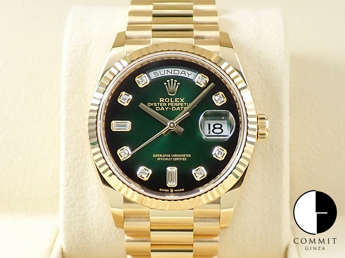 ロレックス デイデイト36 Ref.128238A イエローゴールド グリーンオンブレ文字盤