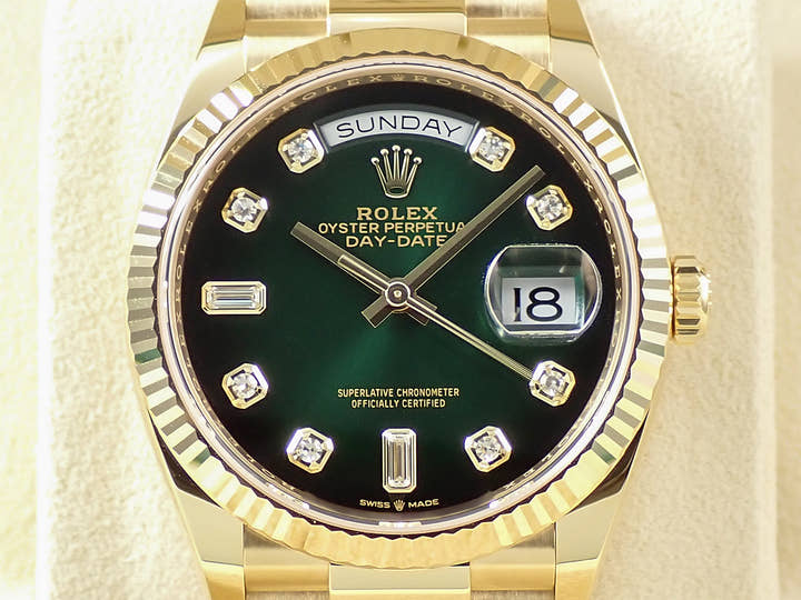 ロレックス デイデイト36 Ref.128238A イエローゴールド グリーンオンブレ文字盤