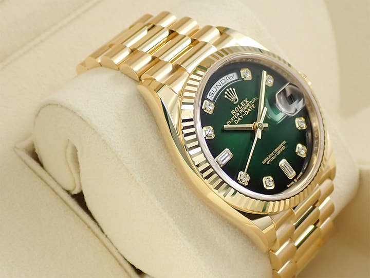 ロレックス デイデイト36 Ref.128238A イエローゴールド グリーンオンブレ文字盤