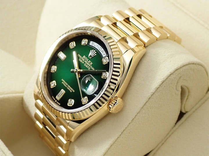 ロレックス デイデイト36 Ref.128238A イエローゴールド グリーンオンブレ文字盤