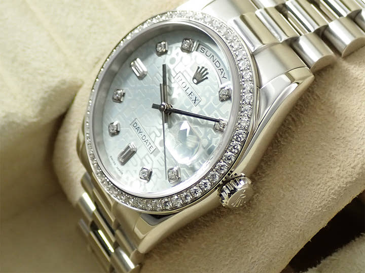ロレックス デイデイト Ref.118346A プラチナ アイスブルーコンピューターx10Pダイヤ文字盤
