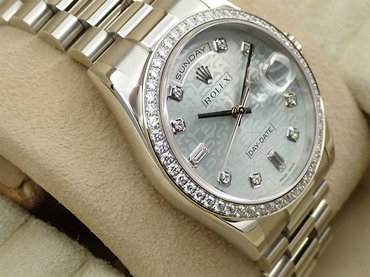 ロレックス デイデイト Ref.118346A プラチナ アイスブルーコンピューターx10Pダイヤ文字盤