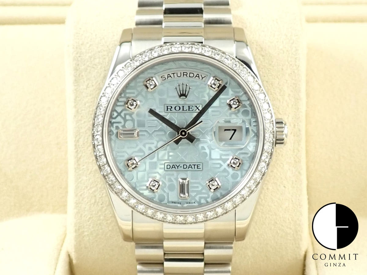 ロレックス デイデイト Ref.118346A プラチナ アイスブルーコンピューターx10Pダイヤ文字盤