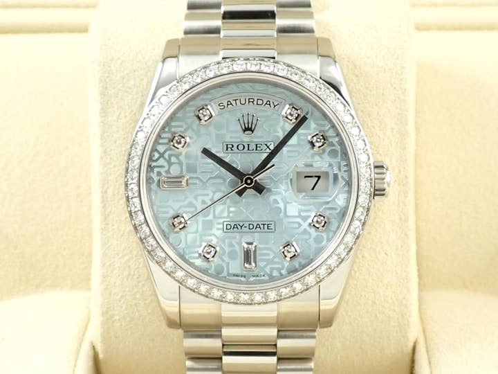 ロレックス デイデイト Ref.118346A プラチナ アイスブルーコンピューターx10Pダイヤ文字盤