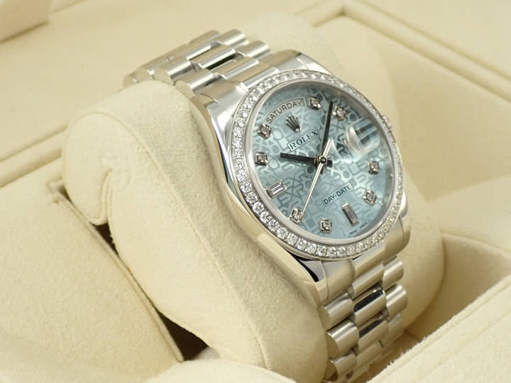 ロレックス デイデイト Ref.118346A プラチナ アイスブルーコンピューターx10Pダイヤ文字盤