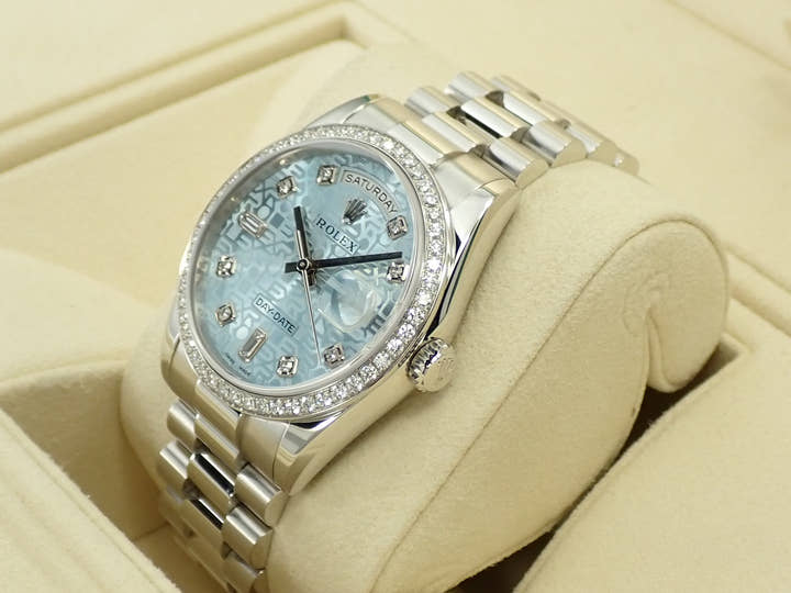 ロレックス デイデイト Ref.118346A プラチナ アイスブルーコンピューターx10Pダイヤ文字盤